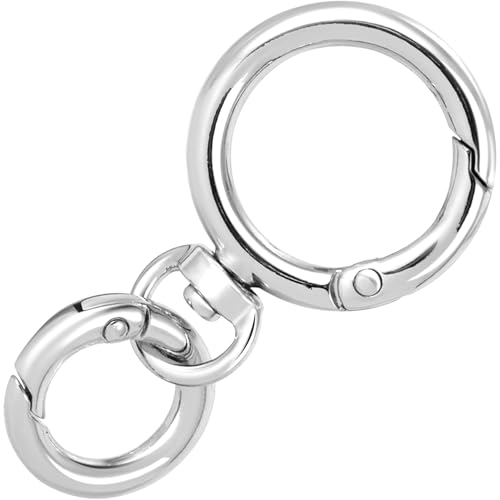 OIIKI 1 Set Drehverschluss-Clips, Metall-Karabinerhaken, doppelte Öffnung, Schlüsselanhänger-Clip mit Schlüsselring für Bastelarbeiten, Schmuckverschlüsse, Schlüsselbandherstellung, Silber von OIIKI