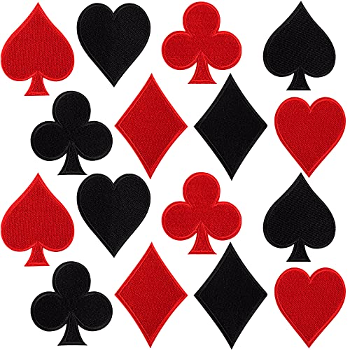 OIIKI 16 Stück Spielkarten Patch, Spades Poker Patches zum Aufbügeln Kleidung, Las Vegas Gaming bestickte Applikationen für Jeans, Hüte, Taschen, Jacken (schwarz & rot) von OIIKI