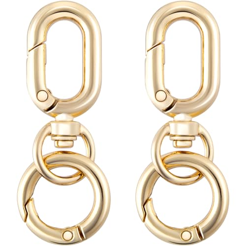 OIIKI 2 Sets Doppelöffnungs-Drehverschlussklammern, Metall-Karabinerhaken, Schlüsselanhänger-Clip mit Schlüsselring für Bastelarbeiten, Schmuckverschlüsse, Schlüsselbandherstellung, Gold von OIIKI