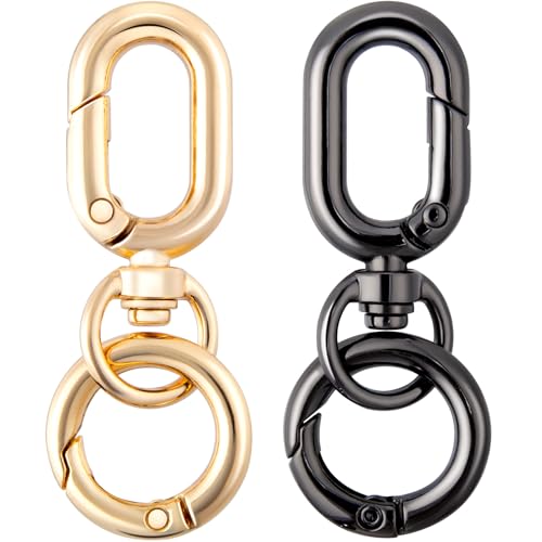 OIIKI 2 Sets Doppelöffnungs-Drehverschlussklammern, Metall-Karabinerhaken, Schlüsselanhänger-Clip mit Schlüsselring für Bastelarbeiten, Schmuckverschlüsse, Schlüsselbandherstellung – Gold, Schwarz von OIIKI