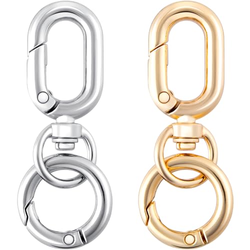 OIIKI 2 Sets Doppelöffnungs-Drehverschlussklammern, Metall-Karabinerhaken, Schlüsselanhänger-Clip mit Schlüsselring für Bastelarbeiten, Schmuckverschlüsse, Schlüsselbandherstellung – Gold, Silber von OIIKI