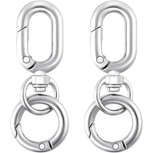 OIIKI 2 Sets Doppelöffnungs-Drehverschlussklammern, Metall-Karabinerhaken, Schlüsselanhänger-Clip mit Schlüsselring für Bastelarbeiten, Schmuckverschlüsse, Schlüsselbandherstellung – Silber von OIIKI