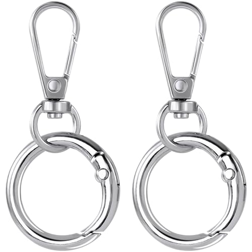 OIIKI 2 Sets Drehverschluss-Clips, Metall-Karabinerhaken, doppelte Öffnung, Schlüsselanhänger-Clip mit Schlüsselring für Bastelarbeiten, Schmuckverschlüsse, Schlüsselbandherstellung, Silber von OIIKI