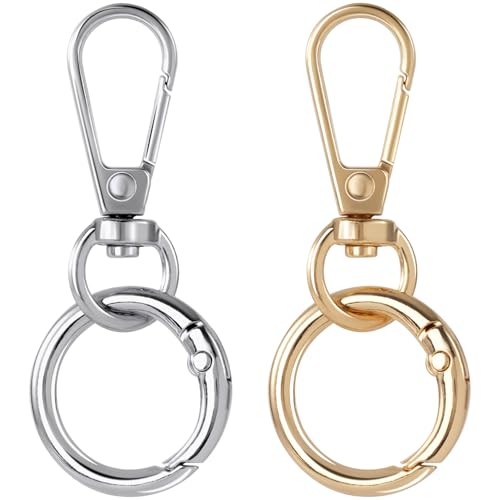 OIIKI 2 Sets Drehverschluss-Clips, Metall-Karabinerhaken, doppelte Öffnung, Schlüsselanhänger-Clip mit Schlüsselring für Bastelarbeiten, Schmuckverschlüsse, Schlüsselbandherstellung – Gold, Silber von OIIKI