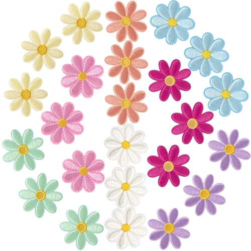 OIIKI 24 Stück Blumen-Aufnäher zum Aufbügeln, niedliche Gänseblümchen-Applikation, bestickte Applikation zum Aufnähen für Taschen, Jacken, Jeans, Kleidung, 4 x 4 cm, 8 Farben OIIKI 24 Stück Blumen-Aufnäher zum Aufbügeln, niedliche Gänseblümchen-Applikation, bestickte Applikation zum Aufnähen für Taschen, Jacken, Jeans, Kleidung, 4 x 4 cm, 8 Farben von OIIKI