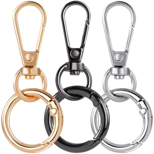 OIIKI 3 Sets Drehverschluss-Clip, Metall-Karabinerhaken, 2,5 cm, doppelte Öffnung, Schlüsselanhänger-Clip mit Schlüsselring für Bastelarbeiten, Schmuckverschlüsse, Schlüsselbandherstellung – Hellgold von OIIKI