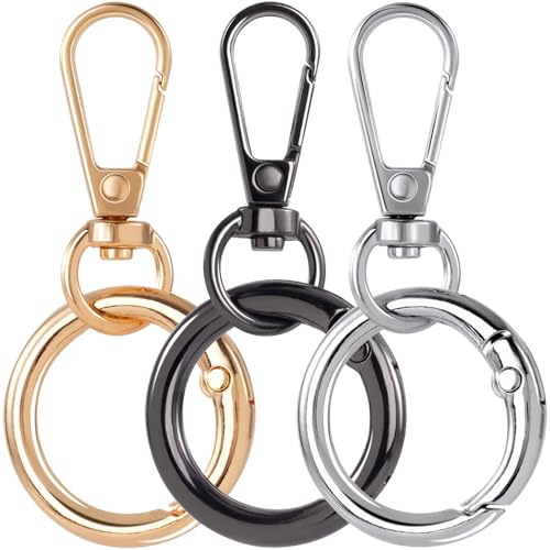 OIIKI 3 Sets Drehverschluss-Clip, Metall-Karabinerhaken, 3,2 cm, doppelte Öffnung, Schlüsselanhänger-Clip mit Schlüsselring für Bastelarbeiten, Schmuckverschlüsse, Schlüsselbandherstellung – Hellgold von OIIKI