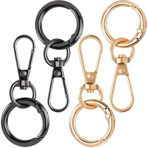 OIIKI 4 Sets Drehverschluss-Clips, Metall-Karabinerhaken, doppelte Öffnung, Schlüsselanhänger-Clip mit Schlüsselring für Bastelarbeiten, Schmuckverschlüsse, Schlüsselbandherstellung, Gold, Schwarz von OIIKI