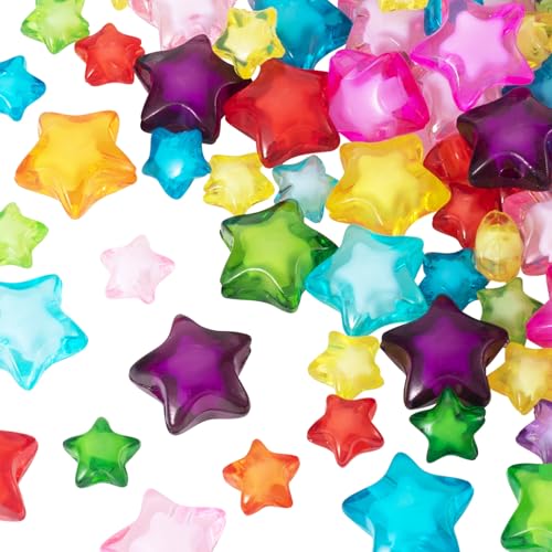 OIIKI 45 Stück Acryl-Sternperlen, gemischte Farben, lose Abstandshalter, 2 Größen, charmante, flache Perlen, sternförmig, DIY-Zubehör, Perlen-Kits für Schmuckherstellung, Handwerk von OIIKI