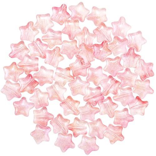 OIIKI 50 Stück Acryl-Perlen in Sternform, bezaubernde Perlen, rosa-goldenes Glitzerpulver, Acryl, 8 mm, Perlen für DIY-Schmuckherstellung, Halskette, Armband, Zubehör von OIIKI