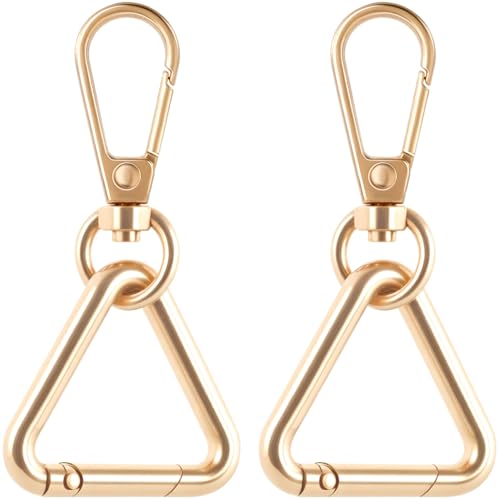 OIIKI Drehverschlussklammern, Metall-Karabinerhaken, flexibler Schlüsselanhänger-Clip mit Schlüsselring für Bastelarbeiten, Schmuckverschlüsse, Schlüsselbandherstellung, Gold, Dreieck, 2 Sets von OIIKI