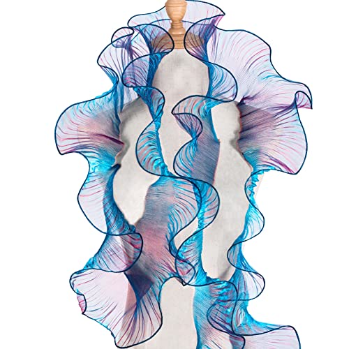OIIKI Geraffte Spitzenborte, 4,5 m, plissierter Spitzenstoffbesatz, Organza Rüschenstoff Tüll Rüschen Spitzenbordüre zum Nähen Dekoration Farbverlauf Blau von OIIKI