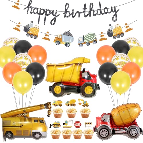 Bagger Geburtstag Deko Party Luftballons - 21 Stück Happy Birthday Banner Kran Betonmischer Folienballons Tortendeko Für Dekoration Zum Kindergeburtstag Baustelle Geburtstags Babyparty Dekor von OIODDYY
