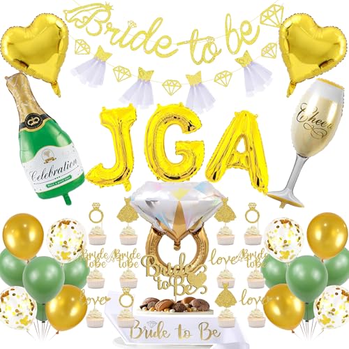 Bride To Be Deko SalbeigrüN - 39 Pcs Junggesellenabschied Frauen Dekoration Including JGA Luftballons Diamantring Herzform Folienballons Schulterriemen Tortendeko Für Bridal Shower Verlobung Party Bride To Be Deko SalbeigrüN - 39 Pcs Junggesellenabschied Frauen Dekoration Including JGA Luftballons Diamantring Herzform Folienballons Schulterriemen Tortendeko Für Bridal Shower Verlobung Party von OIODDYY