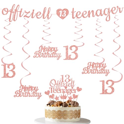 Deko 13 Geburtstag Offizielle Teenager - 15 Stück ROSÉGOLD Offizielle Teenager banner Kreis Dot Twinkle Star Girlande Hanging Streamer Tortenaufsatz Für Jungen Mädchen Geburtstagsparty von OIODDYY
