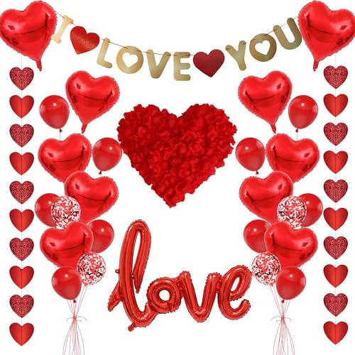 Hochzeit Deko Rot Herz Luftballons - 29 Stück I Love You Banner Love Folienballons Herzluftballons künstliche Rosenblätter Für Brautdusche Valentinstag Geburtstags Verlobung Hochzeit Party Deko Hochzeit Deko Rot Herz Luftballons - 29 Stück I Love You Banner Love Folienballons Herzluftballons künstliche Rosenblätter Für Brautdusche Valentinstag Geburtstags Verlobung Hochzeit Party Deko von OIODDYY