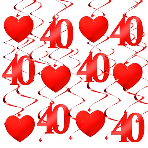 OIODDYY 40 Rubinhochzeit Deko Herz Wirbel - 18 Stück Rot Herz Wirbel Zahl 40 Spiral Swirls Hängedeko Für 40 Geburtstag Hochzeit Jubiläum Valentinstag Rubinhochzeit Party Dekorationen Geschenke von OIODDYY