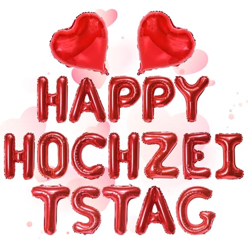 Rote Jahrestag Deko Hochzeit Set - 19 Stück Happy Hochzeitstag Brief Folienballon HerzformFolienballon Für Jubiläums Hochzeitsfeier Verlobung Geburtstag Brautdusche Valentinstag Deko Geschenk Party von OIODDYY