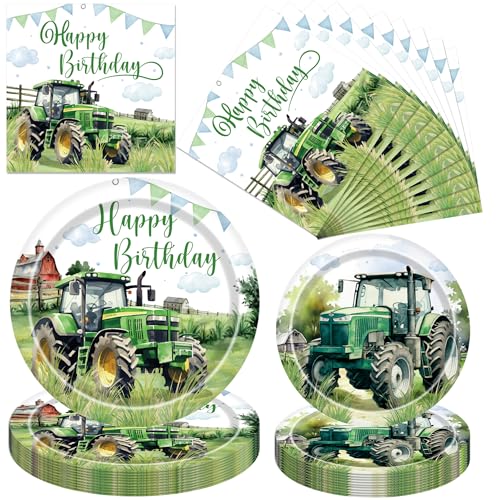 Traktor Deko Geburtstag für Kinder – 96 Stück mit großen und kleinen Tellern sowie Servietten im Bauernhof Motiv, Party Deko für 24 Gäste zur Traktor Mottoparty und Kindergeburtstag Jungen von OIODDYY