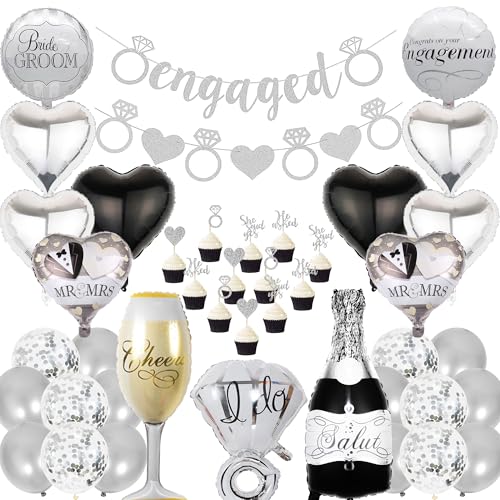 Verlobung Deko Silber Banner Ballons – 50 Stück silbernes Verlobungsbanner herzförmiger Ballon Folienballon for Heiratsantrag Verlobung Hochzeit Valentinstag Beichte Party-Dekoration Verlobung Deko Silber Banner Ballons – 50 Stück silbernes Verlobungsbanner herzförmiger Ballon Folienballon for Heiratsantrag Verlobung Hochzeit Valentinstag Beichte Party-Dekoration von OIODDYY