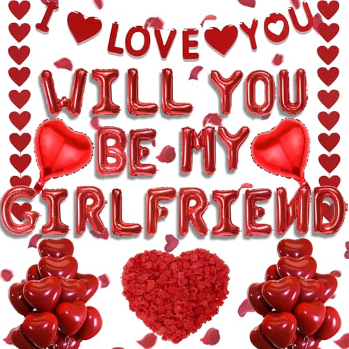 Will You Be My Girl Friend - 550 StüCk Banner Ballons Herz Folien Latex Ballons KüNstliche RosenbläTter HäNgende Ornamente FüR Brautdusche Valentinstag Geburtstags Verlobung Hochzeit Party Deko von OIODDYY