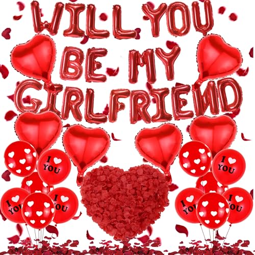 Will You Be My Girlfriend - 539 Stück Rot Will You Be My Girlfriend Folienballon Banner Herz Ballons ILoveYou Bedruckte Luftballons Rosenblätter Für Jubiläen Valentinstag Geständnis Hochzeit Dekor Will You Be My Girlfriend - 539 Stück Rot Will You Be My Girlfriend Folienballon Banner Herz Ballons ILoveYou Bedruckte Luftballons Rosenblätter Für Jubiläen Valentinstag Geständnis Hochzeit Dekor von OIODDYY