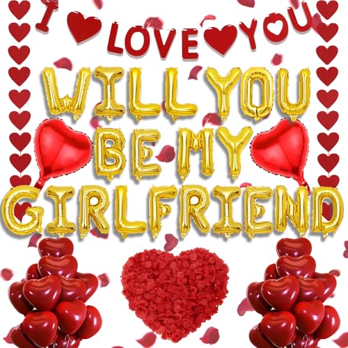 Will You Be My Girlfriend - 550 StüCk Folienballon Banner HäNgedekorationen Mit Liebesherzen Rot Herz Ballons KüNstliche RosenbläTter FüR Valentinstag GestäNdnis JubiläEn Hochzeit Geburtstag Dekor Will You Be My Girlfriend - 550 StüCk Folienballon Banner HäNgedekorationen Mit Liebesherzen Rot Herz Ballons KüNstliche RosenbläTter FüR Valentinstag GestäNdnis JubiläEn Hochzeit Geburtstag Dekor von OIODDYY