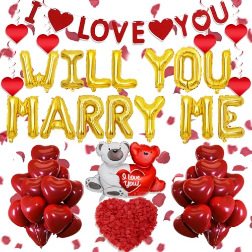 Will You Marry Me Balloon - 546 StüCk Antrag Deko Ballons Banner HäNgende Wirbel BäRen Folienballon RosenbläTter Rot Herz Ballon FüR Hochzeit Valentines GestäNdnis Hochzeiten Heiratsantrag Verlobung Will You Marry Me Balloon - 546 StüCk Antrag Deko Ballons Banner HäNgende Wirbel BäRen Folienballon RosenbläTter Rot Herz Ballon FüR Hochzeit Valentines GestäNdnis Hochzeiten Heiratsantrag Verlobung von OIODDYY