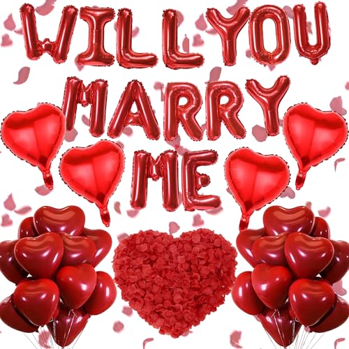 Will You Marry Me Deko - 542 Stück Rot Will You Marry Me Buchstaben Folienballon Banner Herz Ballons Künstliche Rosenblätter Für Valentinstag Geständnis Jubiläen Hochzeit Geburtstag Dekoration Will You Marry Me Deko - 542 Stück Rot Will You Marry Me Buchstaben Folienballon Banner Herz Ballons Künstliche Rosenblätter Für Valentinstag Geständnis Jubiläen Hochzeit Geburtstag Dekoration von OIODDYY