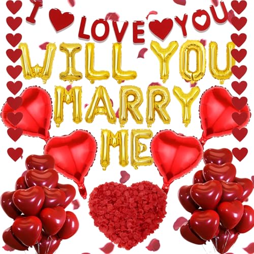 Will You Marry Me Deko - 545 StüCk Heiratsantrag Verlobung Deko Set Latex Ballons Banner Herz RosenbläTter HäNgedekorationen Mit Liebesherzen FüR Valentines Day Hochzeiten Heiratsantrag GestäNdnisse von OIODDYY