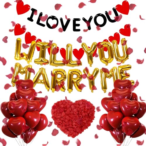 Will You Marry Me Luftballons - 338 Stück I Love You Banner Gold Buchstaben Folienballon HerzluftballonsKüNstliche und Rosenblätter Für Heiratsantrag Verlobung Valentinstag Party Dekoration Will You Marry Me Luftballons - 338 Stück I Love You Banner Gold Buchstaben Folienballon HerzluftballonsKüNstliche und Rosenblätter Für Heiratsantrag Verlobung Valentinstag Party Dekoration von OIODDYY
