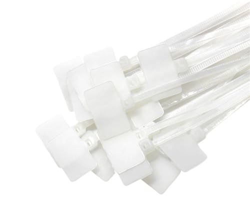 Drahtetikett, Kabelmarkierung, 100 Stück, selbstsichernde Kabelbinder aus Nylon, 3 x 100 mm, 4 x 150 mm, 4 x 200 mm, for Ordnen von Drähten und zur Identifizierung(White,4x150mm) von OJIJO
