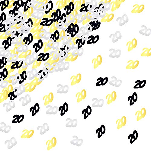 20 Konfetti 2020 Graduationszahlen, Metallic-Tischdekoration, Konfetti für Geburtstag Jahrestag, Dekoration (Gold Black Siver, 48 g) von OJLDKTH