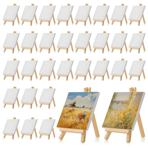 Mini-Leinwand und Staffelei, kleines Kunstleinwand-Set, Großpackung, 10,2 x 10,2 cm, Maltafeln für Party, Kinderhandwerk, Öl-Acrylfarben, Schilder, Fotos Mini-Leinwand und Staffelei, kleines Kunstleinwand-Set, Großpackung, 10,2 x 10,2 cm, Maltafeln für Party, Kinderhandwerk, Öl-Acrylfarben, Schilder, Fotos von OJMHD