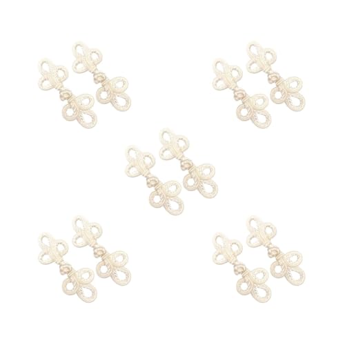 5 Set chinesischer Knoten, Froschknöpfe, Stuhlbezug, Knöpfe, 2 Stück, für Mäntel, Outfit, Strickjacken, Beige von OJREEUB