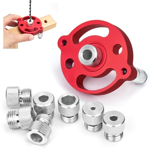 Holzbearbeitungs Bohrlocher Locator,OJTOJT Vertikales Selbstzentrierendes Dübellehren-Set mit 3/4/5/6/7/8/9/10mm Bohrbuchsen Bohrhilfe für Heimwerkerarbeiten mit Holz (Rot) von OJTOJT