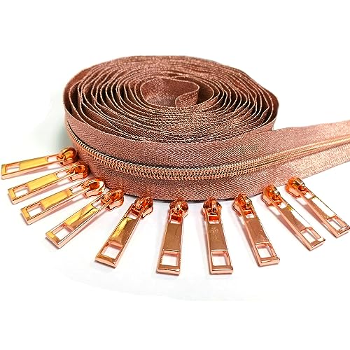 Zipper by The Yard 5# – Nylon-Metallic-Spiralreißverschlüsse zum Nähen, lange Reißverschlüsse, 4,5 m Polsterung mit 10 rotgoldenen Schiebern, VOC-Reißverschlüssen für Heimwerker Zipper by The Yard 5# – Nylon-Metallic-Spiralreißverschlüsse zum Nähen, lange Reißverschlüsse, 4,5 m Polsterung mit 10 rotgoldenen Schiebern, VOC-Reißverschlüssen für Heimwerker von OKDESU