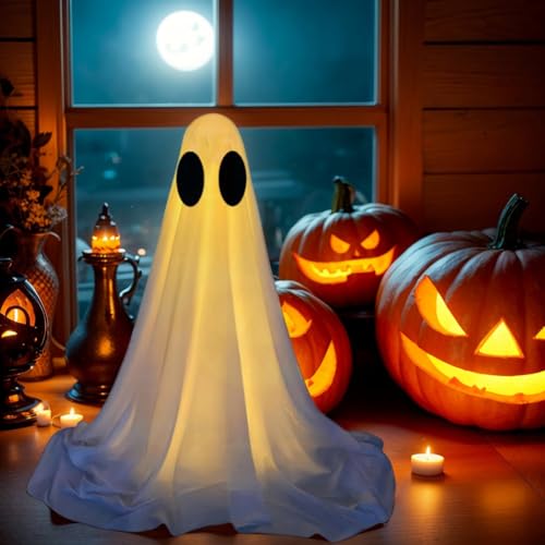 OKESYO Halloween Geister Deko Outdoor, 85cm Halloween Gruselige Led Geister Licht, Halloween Lichterkette Deko, Halloween Party Dekoration für Vorgarten Patio Rasen Garten Deko von OKESYO