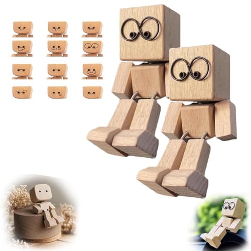 OKESYO Schüttelmann Holz Auto, 2 Stück Wackelnder Holzmann mit 12 Ausdrücken, Charmante Wackelnde Kleine Holzfigur, Wackelfigur Auto für Modernes Kreatives Desktop Ornament OKESYO Schüttelmann Holz Auto, 2 Stück Wackelnder Holzmann mit 12 Ausdrücken, Charmante Wackelnde Kleine Holzfigur, Wackelfigur Auto für Modernes Kreatives Desktop Ornament von OKESYO
