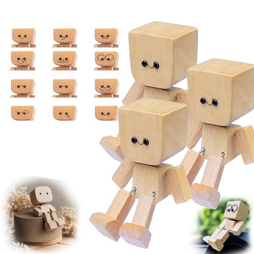 OKESYO Wackelfigur Auto, 3 Stück Schüttelmann Holz Auto mit 12 Ausdrücken, Wackelnder Holzmann, Charmante Kleine Holzfigur für Modernes Kreatives Desktop Ornament von OKESYO
