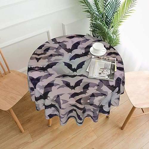 Halloween-Tischdecke mit Fledermäusen, runde Tischdecke, 152 x 152 cm, Falten-Tischschutz für draußen und Küche, Esszimmer Halloween-Tischdecke mit Fledermäusen, runde Tischdecke, 152 x 152 cm, Falten-Tischschutz für draußen und Küche, Esszimmer von OKFSTY