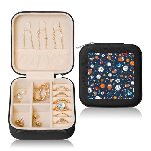 OKFSTY Reise-Schmuckschatulle, Motiv: Baseball, Basketball, Fußball, Hockey, multifunktionale Schmuck-Aufbewahrungsbox, Vitrine für Damen OKFSTY Reise-Schmuckschatulle, Motiv: Baseball, Basketball, Fußball, Hockey, multifunktionale Schmuck-Aufbewahrungsbox, Vitrine für Damen von OKFSTY