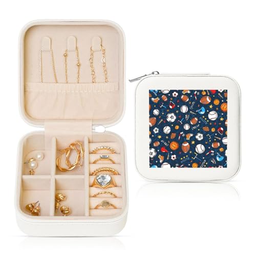 OKFSTY Reise-Schmuckschatulle, Motiv: Baseball, Basketball, Fußball, Hockey, multifunktionale Schmuck-Aufbewahrungsbox, Vitrine für Damen OKFSTY Reise-Schmuckschatulle, Motiv: Baseball, Basketball, Fußball, Hockey, multifunktionale Schmuck-Aufbewahrungsbox, Vitrine für Damen von OKFSTY