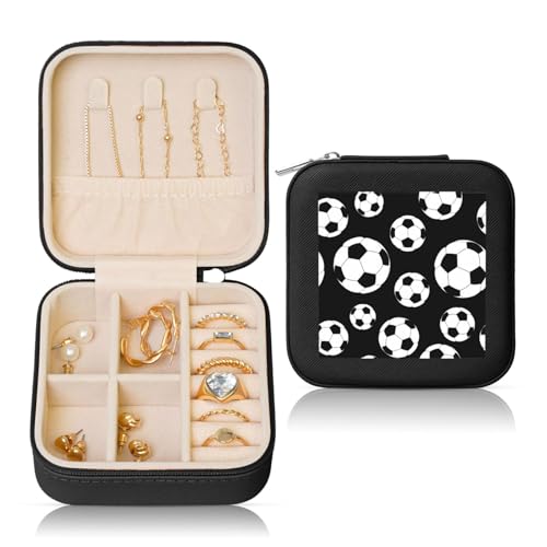 OKFSTY Reise-Schmuckschatulle, Motiv: Fußball, schwarz, multifunktional, Schmuck-Aufbewahrungsbox, Vitrine für Damen OKFSTY Reise-Schmuckschatulle, Motiv: Fußball, schwarz, multifunktional, Schmuck-Aufbewahrungsbox, Vitrine für Damen von OKFSTY