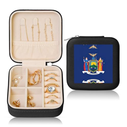 OKFSTY Reise-Schmuckschatulle, Motiv: New Yorker Staatsflagge, multifunktionale Schmuck-Aufbewahrungsbox, Vitrine für Damen OKFSTY Reise-Schmuckschatulle, Motiv: New Yorker Staatsflagge, multifunktionale Schmuck-Aufbewahrungsbox, Vitrine für Damen von OKFSTY