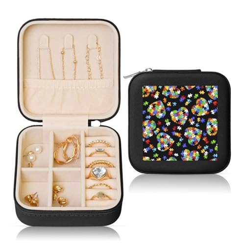 OKFSTY Reise-Schmuckschatulle für Autismus, Puzzleteile, Herz-Druck, multifunktionale Schmuck-Aufbewahrungsbox, Vitrine für Damen OKFSTY Reise-Schmuckschatulle für Autismus, Puzzleteile, Herz-Druck, multifunktionale Schmuck-Aufbewahrungsbox, Vitrine für Damen von OKFSTY
