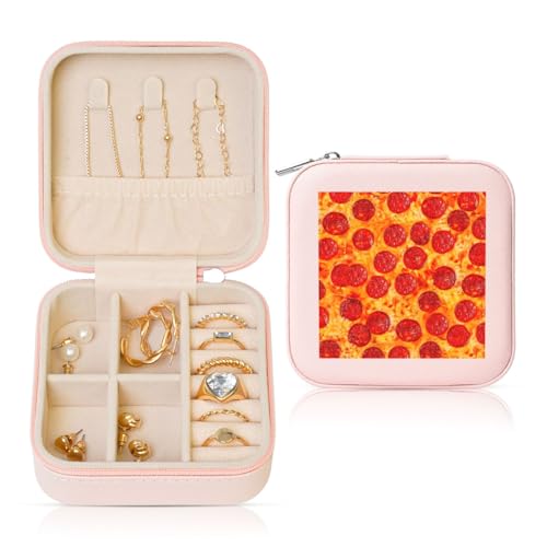 OKFSTY Reise-Schmuckschatulle mit 3D-Pepperoni-Druck, multifunktionale Schmuck-Aufbewahrungsbox, Vitrine für Damen OKFSTY Reise-Schmuckschatulle mit 3D-Pepperoni-Druck, multifunktionale Schmuck-Aufbewahrungsbox, Vitrine für Damen von OKFSTY