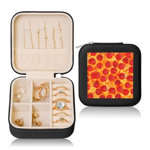 OKFSTY Reise-Schmuckschatulle mit 3D-Pepperoni-Druck, multifunktionale Schmuck-Aufbewahrungsbox, Vitrine für Damen OKFSTY Reise-Schmuckschatulle mit 3D-Pepperoni-Druck, multifunktionale Schmuck-Aufbewahrungsbox, Vitrine für Damen von OKFSTY