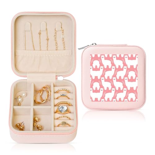 OKFSTY Reise-Schmuckschatulle mit Alpaka-Lama-Druck, multifunktionale Schmuck-Aufbewahrungsbox, Vitrine für Damen OKFSTY Reise-Schmuckschatulle mit Alpaka-Lama-Druck, multifunktionale Schmuck-Aufbewahrungsbox, Vitrine für Damen von OKFSTY