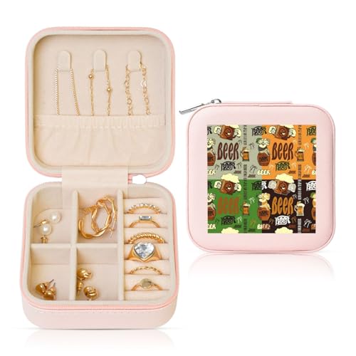 OKFSTY Reise-Schmuckschatulle mit Bierdruck, multifunktionale Schmuck-Aufbewahrungsbox, Vitrine für Damen OKFSTY Reise-Schmuckschatulle mit Bierdruck, multifunktionale Schmuck-Aufbewahrungsbox, Vitrine für Damen von OKFSTY